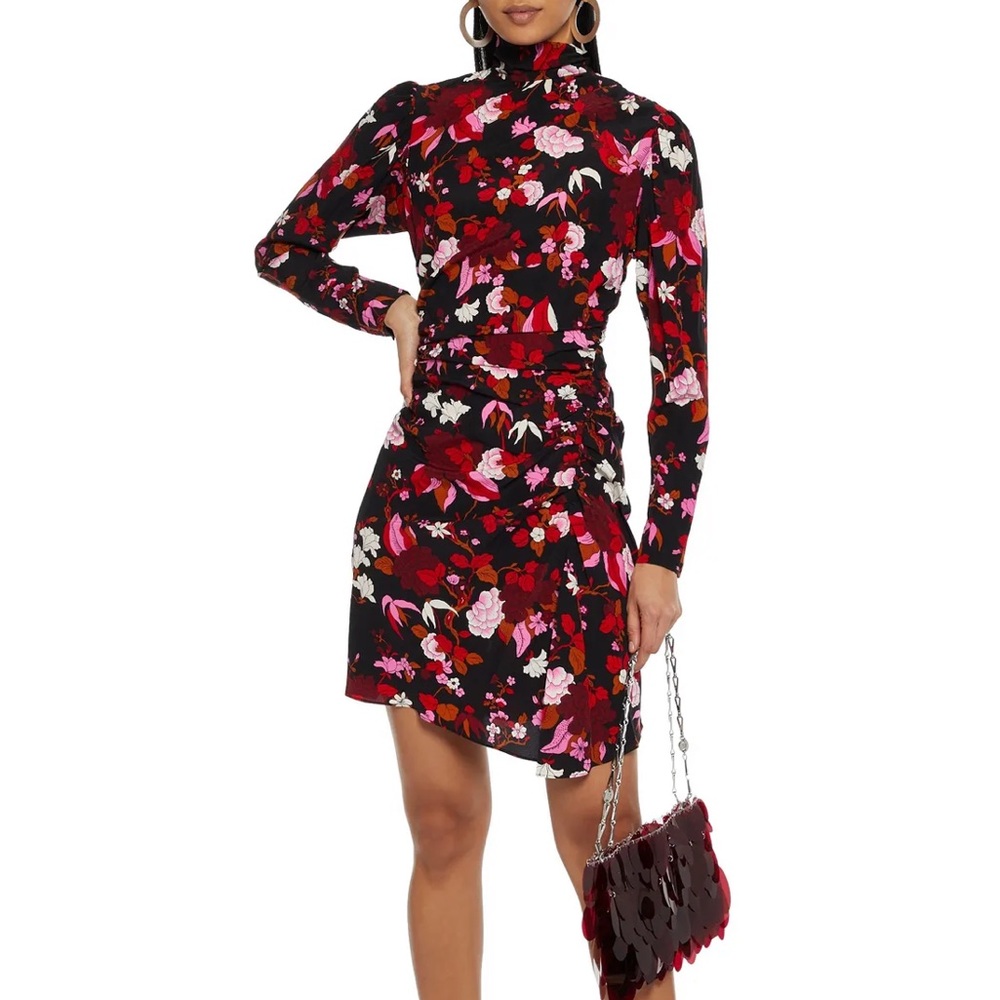 A.L.C. Black floral ruched dress
